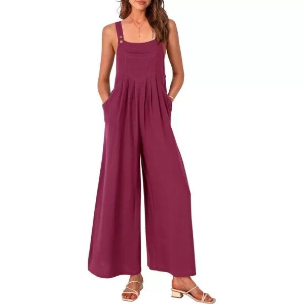 imagePRETTYGARDEN Womens Bib Overalls Casual Summer Sleeveless Strap Loose Wide Leg Jumpsuits with PocketsPurple Red