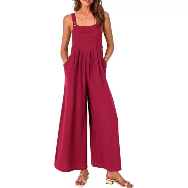 imagePRETTYGARDEN Womens Bib Overalls Casual Summer Sleeveless Strap Loose Wide Leg Jumpsuits with PocketsRed