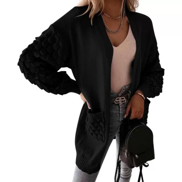 imagePRETTYGARDEN Womens Cardigan Sweaters Fall Clothes Open Front Cable Knit Oversized Winter Coats OuterwearBlack