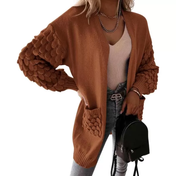imagePRETTYGARDEN Womens Cardigan Sweaters Fall Clothes Open Front Cable Knit Oversized Winter Coats OuterwearCaramel