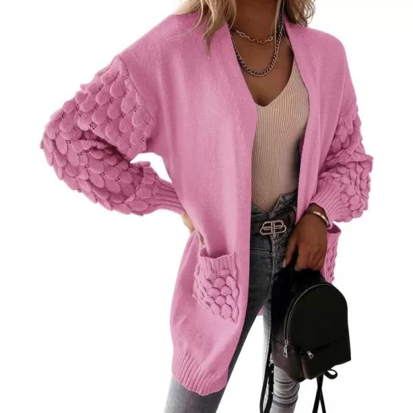 imagePRETTYGARDEN Womens Cardigan Sweaters Fall Clothes Open Front Cable Knit Oversized Winter Coats OuterwearRose Pink