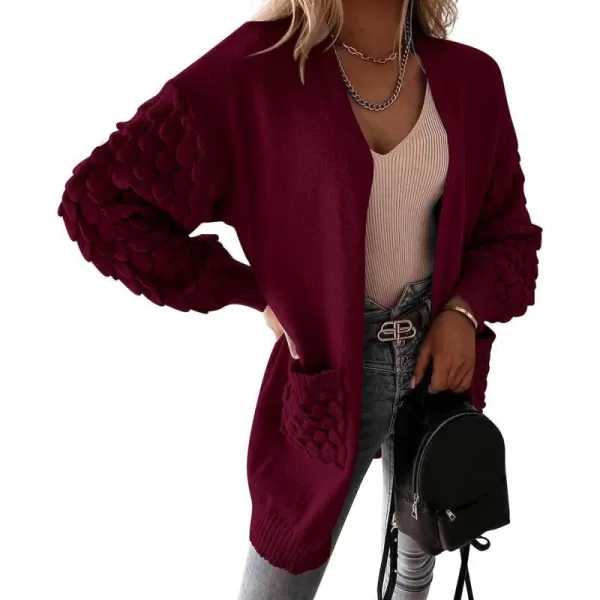 imagePRETTYGARDEN Womens Cardigan Sweaters Fall Clothes Open Front Cable Knit Oversized Winter Coats OuterwearWine Red
