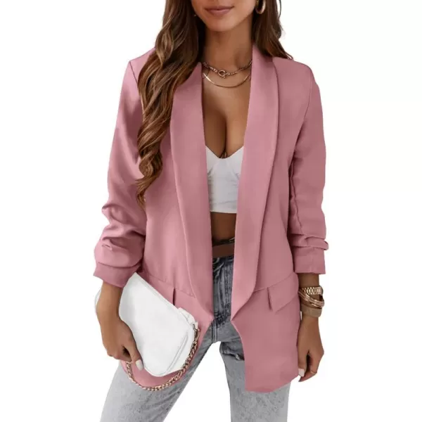 imagePRETTYGARDEN Womens Casual Blazer 2023 Fall Fashion Long Sleeve Open Front Work Office Suit JacketsPink