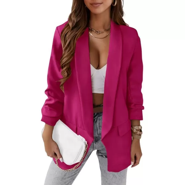 imagePRETTYGARDEN Womens Casual Blazer 2023 Fall Fashion Long Sleeve Open Front Work Office Suit JacketsRose Red