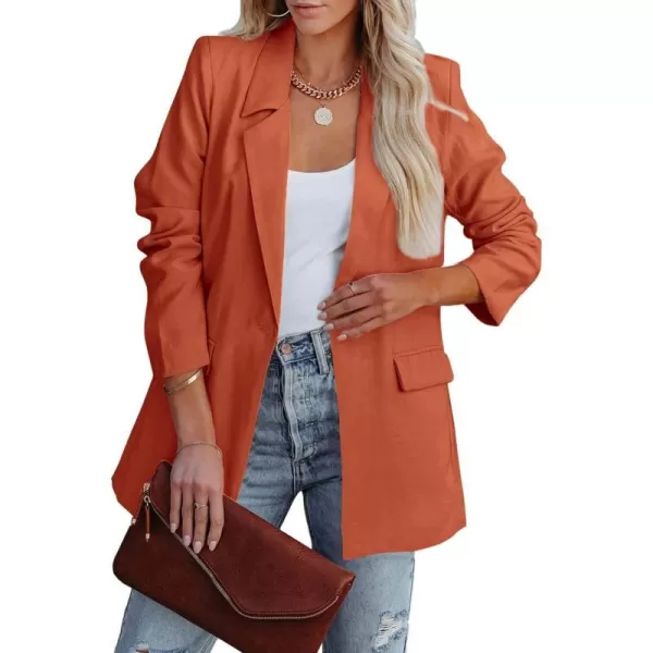 imagePRETTYGARDEN Womens Casual Blazers Long Sleeve Open Front Button Work Office Blazer Jackets with PocketsOrange