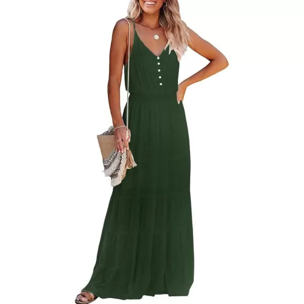 imagePRETTYGARDEN Womens Casual Summer Dress Spaghetti Strap Sleeveless High Waist Beach Long Maxi Sun DressesDark Green