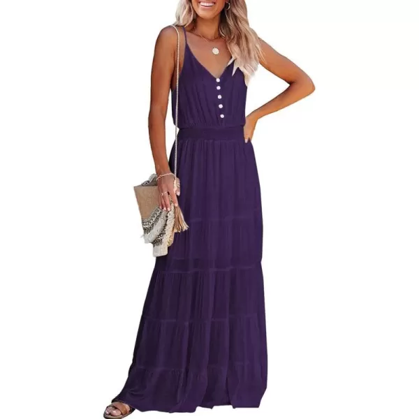 imagePRETTYGARDEN Womens Casual Summer Dress Spaghetti Strap Sleeveless High Waist Beach Long Maxi Sun DressesDark Purple