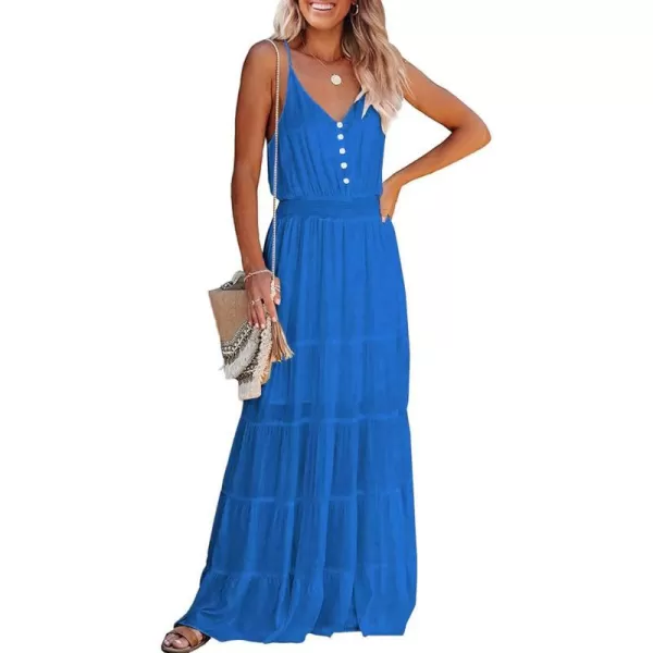 imagePRETTYGARDEN Womens Casual Summer Dress Spaghetti Strap Sleeveless High Waist Beach Long Maxi Sun DressesLake Blue