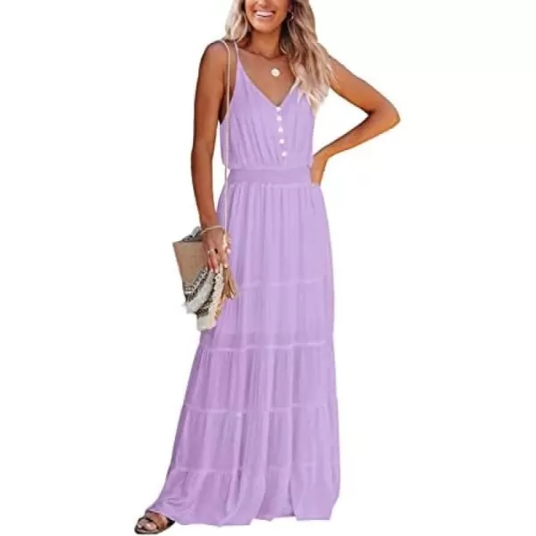 imagePRETTYGARDEN Womens Casual Summer Dress Spaghetti Strap Sleeveless High Waist Beach Long Maxi Sun DressesLight Purple