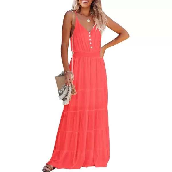 imagePRETTYGARDEN Womens Casual Summer Dress Spaghetti Strap Sleeveless High Waist Beach Long Maxi Sun DressesOrange Red