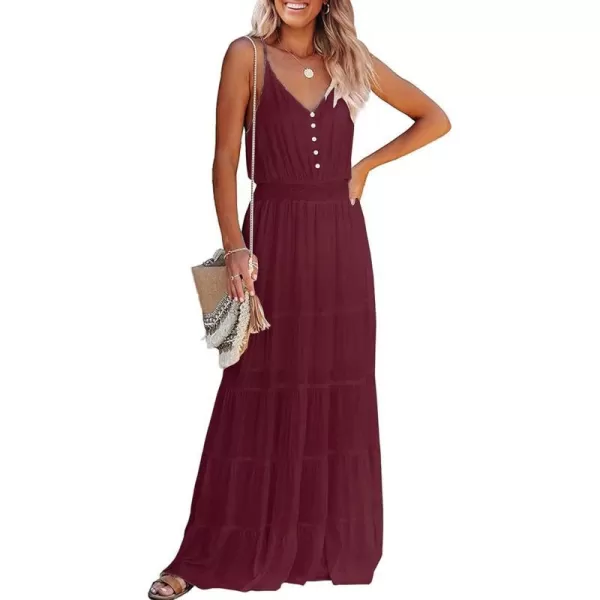 imagePRETTYGARDEN Womens Casual Summer Dress Spaghetti Strap Sleeveless High Waist Beach Long Maxi Sun DressesWine Red