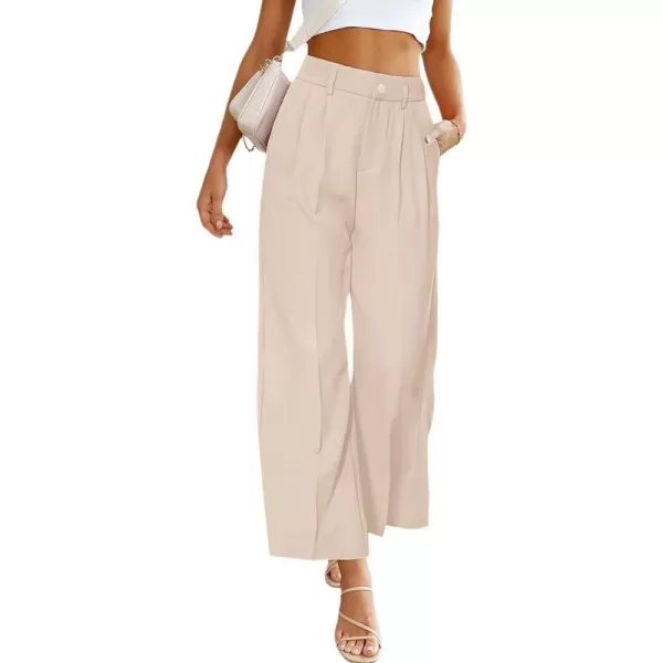imagePRETTYGARDEN Womens Casual Summer Work Pants High Waisted Palazzo Pant Flowy Wide Leg Trousers with PocketsApricot