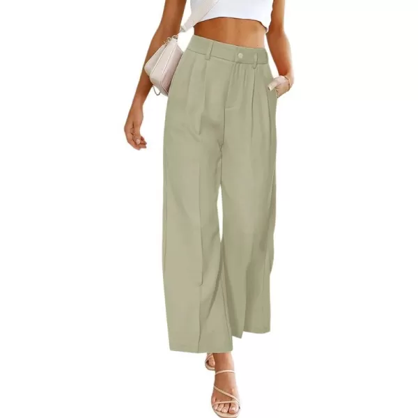 imagePRETTYGARDEN Womens Casual Summer Work Pants High Waisted Palazzo Pant Flowy Wide Leg Trousers with PocketsGreen