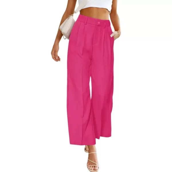 imagePRETTYGARDEN Womens Casual Summer Work Pants High Waisted Palazzo Pant Flowy Wide Leg Trousers with PocketsRose Red