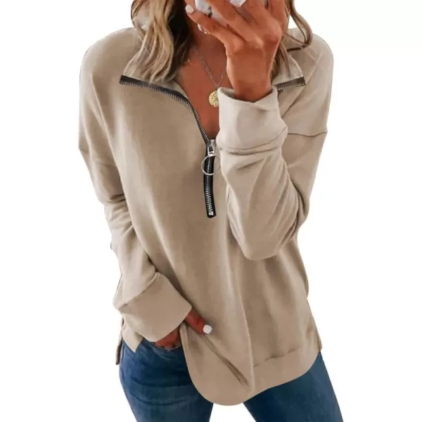 imagePRETTYGARDEN Womens Causal 14 Zip Pullover Long Sleeve Collar Sweatshirts Solid Activewear Running JacketApricot