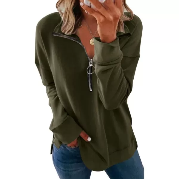 imagePRETTYGARDEN Womens Causal 14 Zip Pullover Long Sleeve Collar Sweatshirts Solid Activewear Running JacketArmy Green