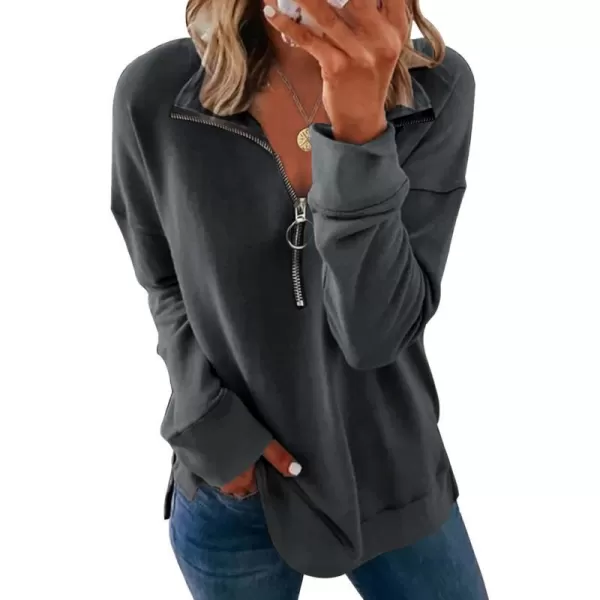imagePRETTYGARDEN Womens Causal 14 Zip Pullover Long Sleeve Collar Sweatshirts Solid Activewear Running JacketDark Grey