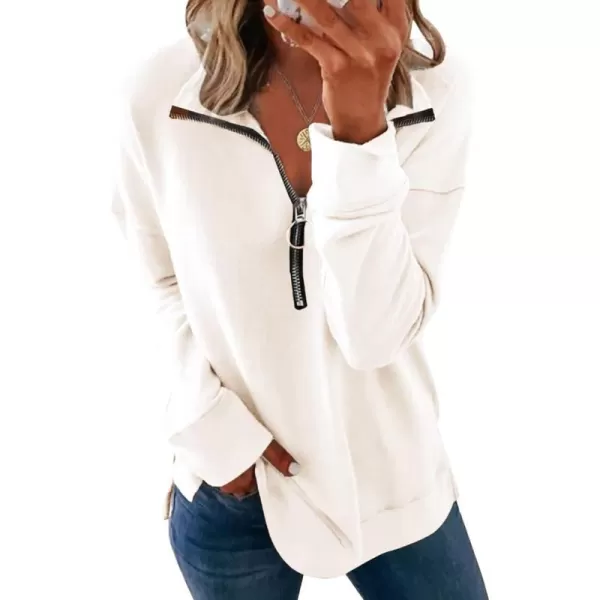 imagePRETTYGARDEN Womens Causal 14 Zip Pullover Long Sleeve Collar Sweatshirts Solid Activewear Running JacketWhite