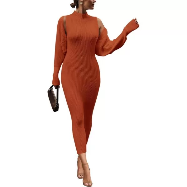 imagePRETTYGARDEN Womens Fall 2 Piece Outfits Bodycon Maxi Tank Pullover Sweater Dress And Long Sleeve Cropped Cardigan Knit SetsOrange