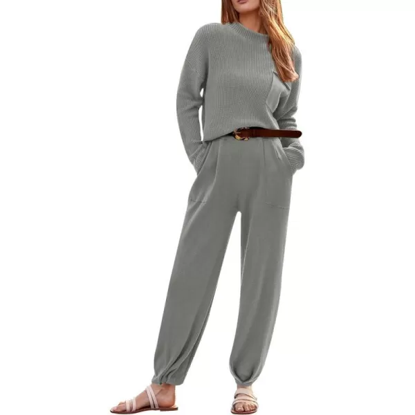 imagePRETTYGARDEN Womens Fall 2 Piece Sweater Set Casual Pullover Top High Waisted Sweatpants Tracksuit Lounge OutfitsLight Grey