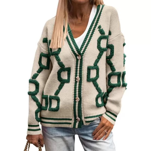 imagePRETTYGARDEN Womens Fall Chunky Knit Cardigan Sweaters Casual Open Front Button Up Winter Coats OuterwearApricot Green