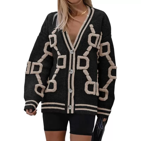 imagePRETTYGARDEN Womens Fall Chunky Knit Cardigan Sweaters Casual Open Front Button Up Winter Coats OuterwearBlack Apricot