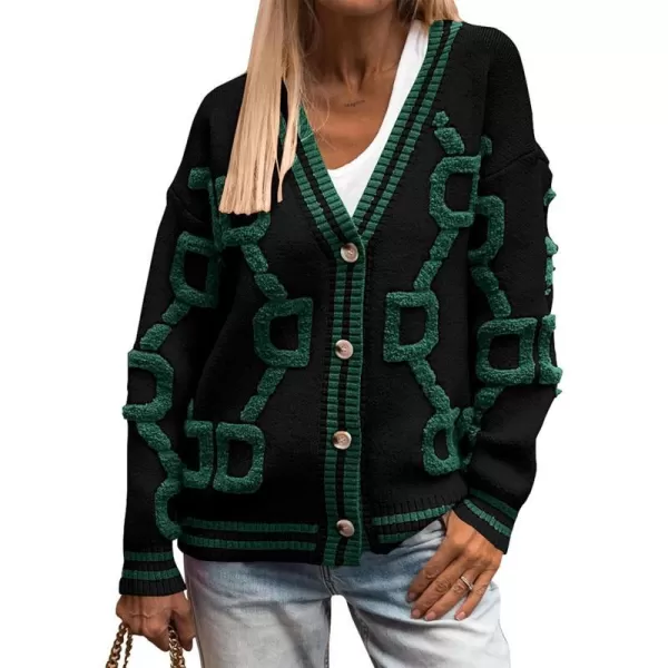 imagePRETTYGARDEN Womens Fall Chunky Knit Cardigan Sweaters Casual Open Front Button Up Winter Coats OuterwearBlack Green