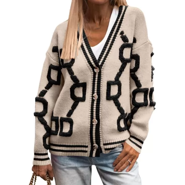imagePRETTYGARDEN Womens Fall Chunky Knit Cardigan Sweaters Casual Open Front Button Up Winter Coats OuterwearKhaki Black