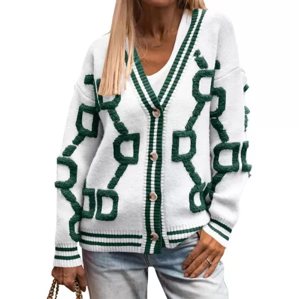 imagePRETTYGARDEN Womens Fall Chunky Knit Cardigan Sweaters Casual Open Front Button Up Winter Coats OuterwearWhite Green