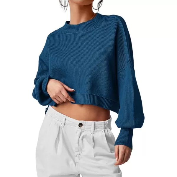 imagePRETTYGARDEN Womens Fall Clothes Cropped Sweaters Long Sleeve Crewneck Knit Pullover Oversized Jumper TopsSolid Blue Grey