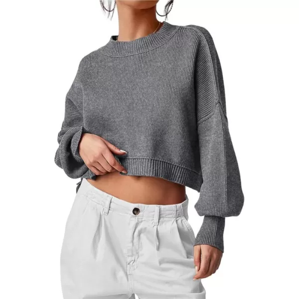 imagePRETTYGARDEN Womens Fall Clothes Cropped Sweaters Long Sleeve Crewneck Knit Pullover Oversized Jumper TopsSolid Grey