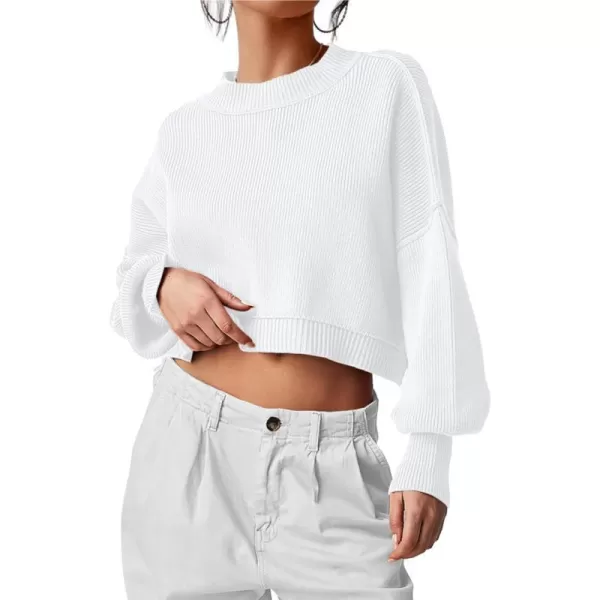 imagePRETTYGARDEN Womens Fall Clothes Cropped Sweaters Long Sleeve Crewneck Knit Pullover Oversized Jumper TopsSolid White