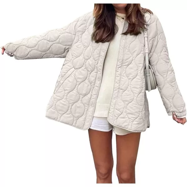 imagePRETTYGARDEN Womens Fall Fashion 2023 Quilted Bomber Jacket Casual Oversized Button Down Coat OuterwearBeige
