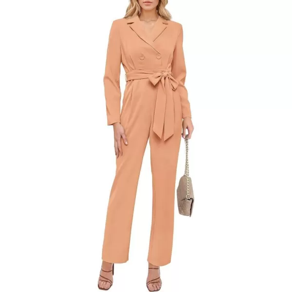 imagePRETTYGARDEN Womens Fall One Piece Jumpsuits Long Sleeve Belt Wide Leg Pants Romper Dressy Elegant Business Casual OutfitsOrange