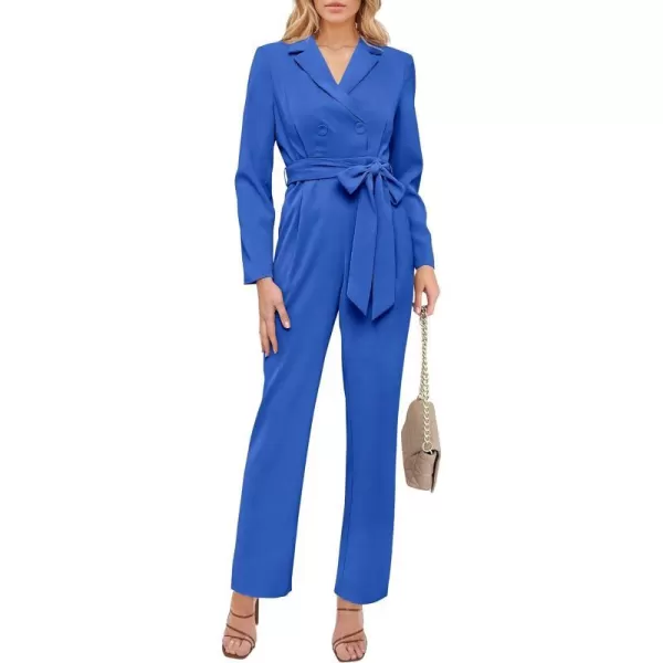 imagePRETTYGARDEN Womens Fall One Piece Jumpsuits Long Sleeve Belt Wide Leg Pants Romper Dressy Elegant Business Casual OutfitsRoyal Blue