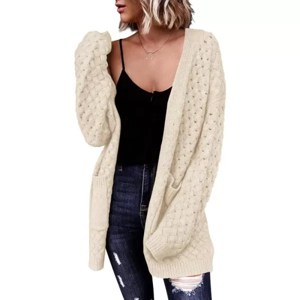 imagePRETTYGARDEN Womens Fall Open Front Chunky Cardigans Casual Long Sleeve Cable Knit Sweater Coat OuterwearBeige Apricot