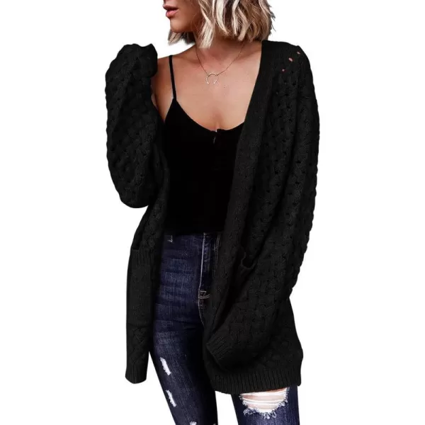 imagePRETTYGARDEN Womens Fall Open Front Chunky Cardigans Casual Long Sleeve Cable Knit Sweater Coat OuterwearBlack