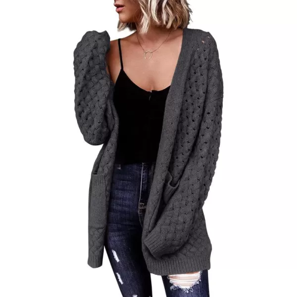 imagePRETTYGARDEN Womens Fall Open Front Chunky Cardigans Casual Long Sleeve Cable Knit Sweater Coat OuterwearDark Grey