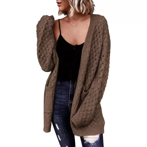 imagePRETTYGARDEN Womens Fall Open Front Chunky Cardigans Casual Long Sleeve Cable Knit Sweater Coat OuterwearDark Khaki