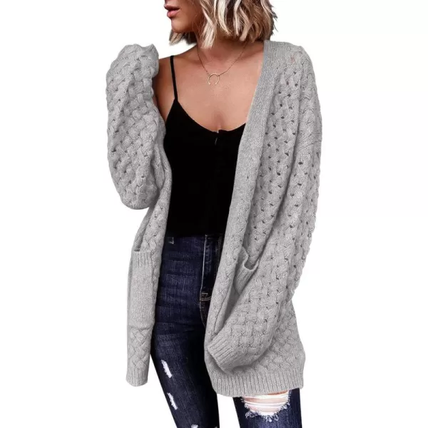 imagePRETTYGARDEN Womens Fall Open Front Chunky Cardigans Casual Long Sleeve Cable Knit Sweater Coat OuterwearLight Grey