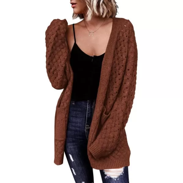 imagePRETTYGARDEN Womens Fall Open Front Chunky Cardigans Casual Long Sleeve Cable Knit Sweater Coat OuterwearRed Brown