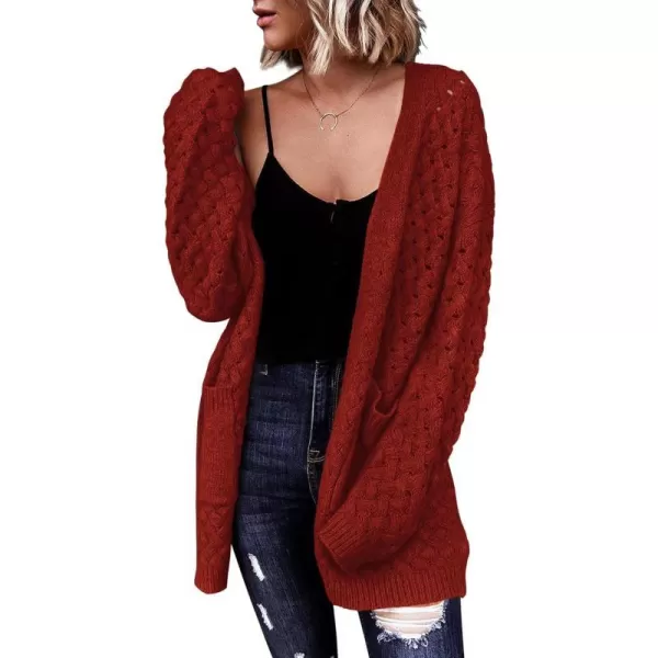 imagePRETTYGARDEN Womens Fall Open Front Chunky Cardigans Casual Long Sleeve Cable Knit Sweater Coat OuterwearRust Red
