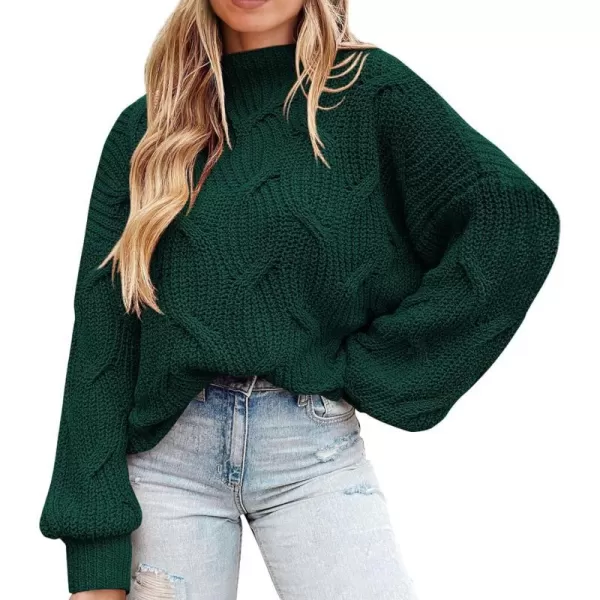 imagePRETTYGARDEN Womens Fall Oversized Pullover Sweaters Casual Crewneck Long Sleeve Chunky Cable Knit Blouse TopDark Green