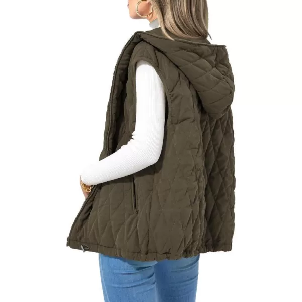 imagePRETTYGARDEN Womens Fall Quilted Vest Casual Sleeveless Hooded Zip Up Jacket Winter Coat OuterwearArmy Green