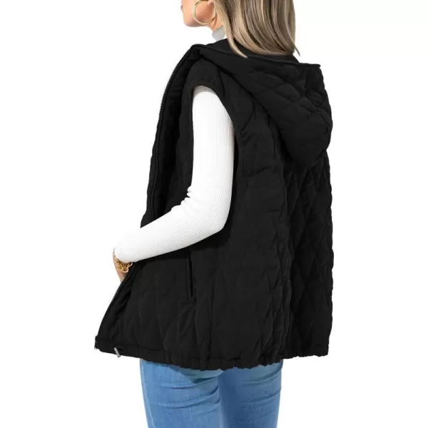 imagePRETTYGARDEN Womens Fall Quilted Vest Casual Sleeveless Hooded Zip Up Jacket Winter Coat OuterwearBlack