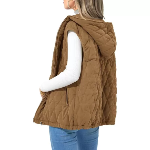 imagePRETTYGARDEN Womens Fall Quilted Vest Casual Sleeveless Hooded Zip Up Jacket Winter Coat OuterwearCamel