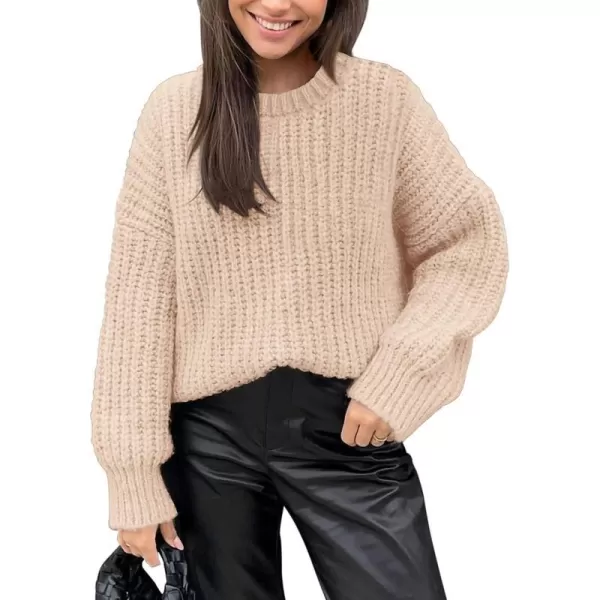 imagePRETTYGARDEN Womens Fall Sweaters Casual Long Sleeve Pullover Crewneck Ribbed Knit Jumper Tops Plain BlouseApricot