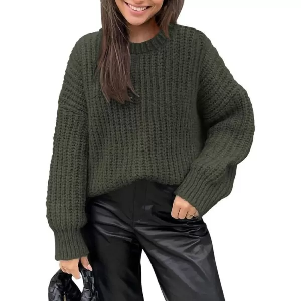 imagePRETTYGARDEN Womens Fall Sweaters Casual Long Sleeve Pullover Crewneck Ribbed Knit Jumper Tops Plain BlouseArmy Green