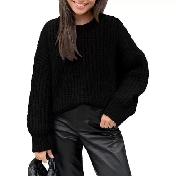 imagePRETTYGARDEN Womens Fall Sweaters Casual Long Sleeve Pullover Crewneck Ribbed Knit Jumper Tops Plain BlouseBlack
