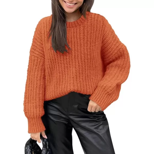 imagePRETTYGARDEN Womens Fall Sweaters Casual Long Sleeve Pullover Crewneck Ribbed Knit Jumper Tops Plain BlouseOrange
